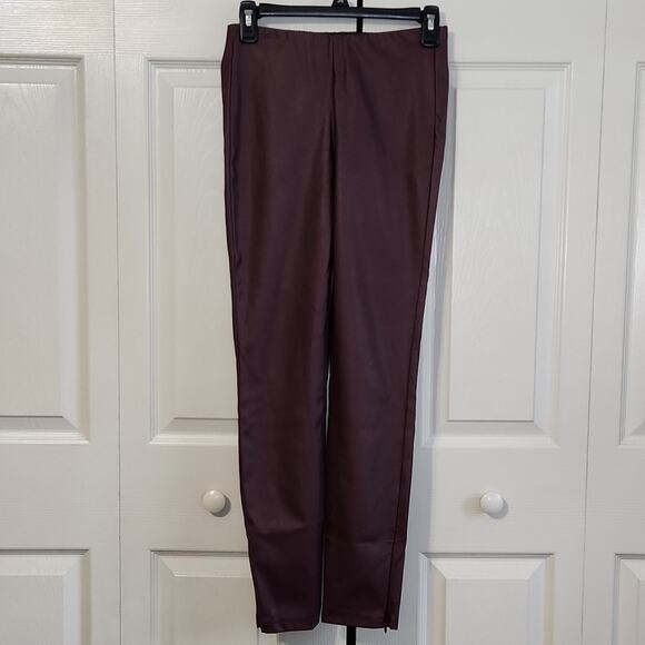 Oodji Ultra Women's Burgundy Pleather Pants Size 4 Side Zip & Ankles Elastic NWT - Picture 1 of 11